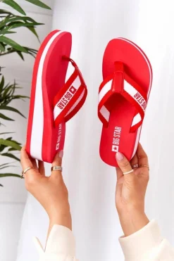 Damskie Klapki Japonki Na Koturnie Big Star HH274A095 Czerwone