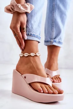 Damskie Klapki Japonki Na Koturnie ZAXY HH285294 Nude