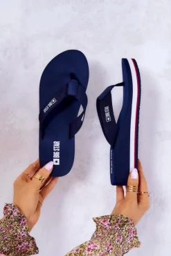 Damskie Klapki Japonki Na Koturnie Big Star JJ274A331 Granatowe