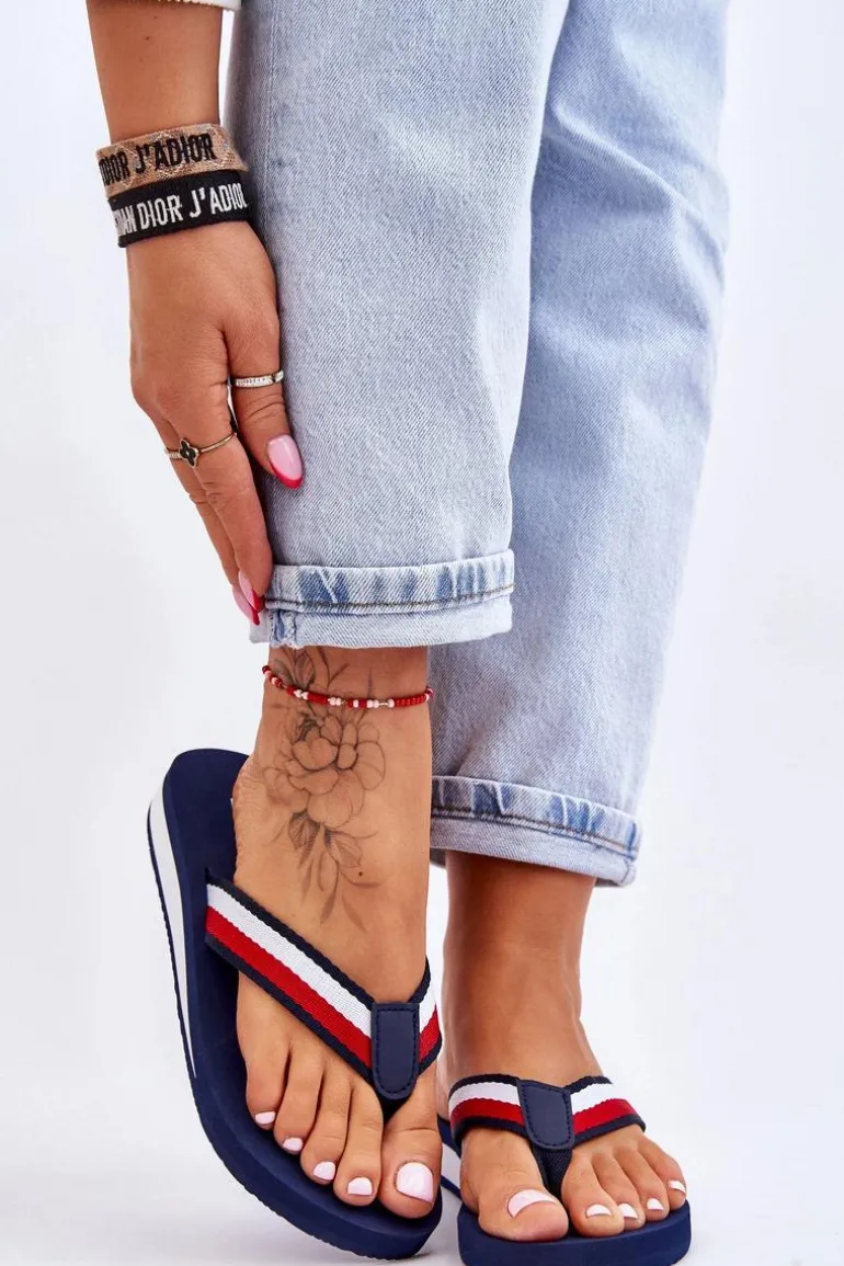 Damskie Klapki Japonki Na Platformie Big Star LL274779 Granatowe