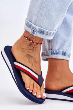 Damskie Klapki Japonki Na Platformie Big Star LL274779 Granatowe