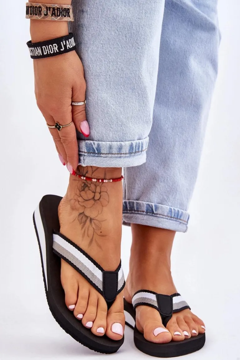 Damskie Klapki Japonki Na Platformie Big Star LL274781 Czarne