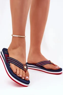 Damskie Klapki Japonki Na Koturnie Big Star RR274A126 Granatowe