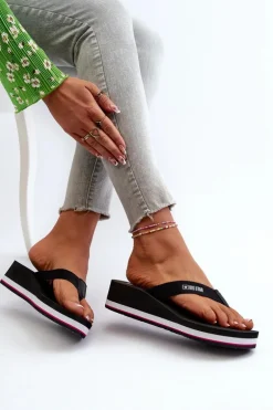 Damskie Klapki Japonki Na Koturnie Big Star JJ274A332 Czarne