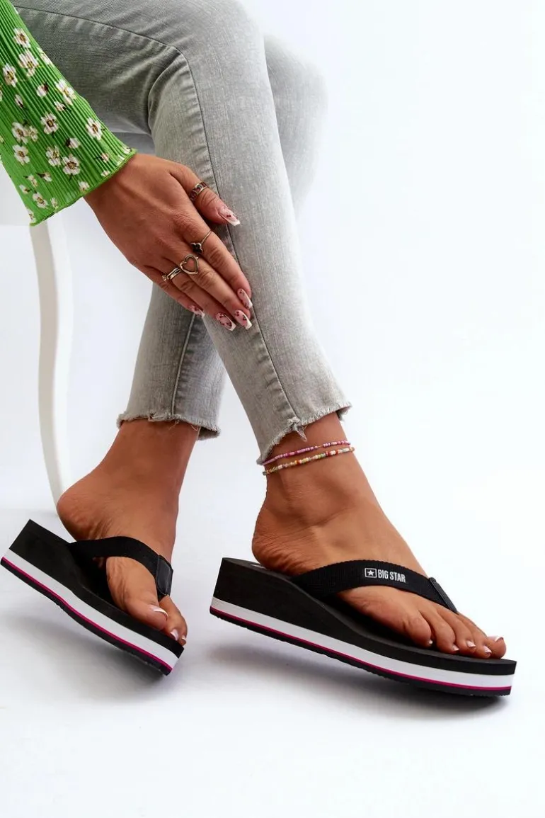 Damskie Klapki Japonki Na Koturnie Big Star JJ274A332 Czarne