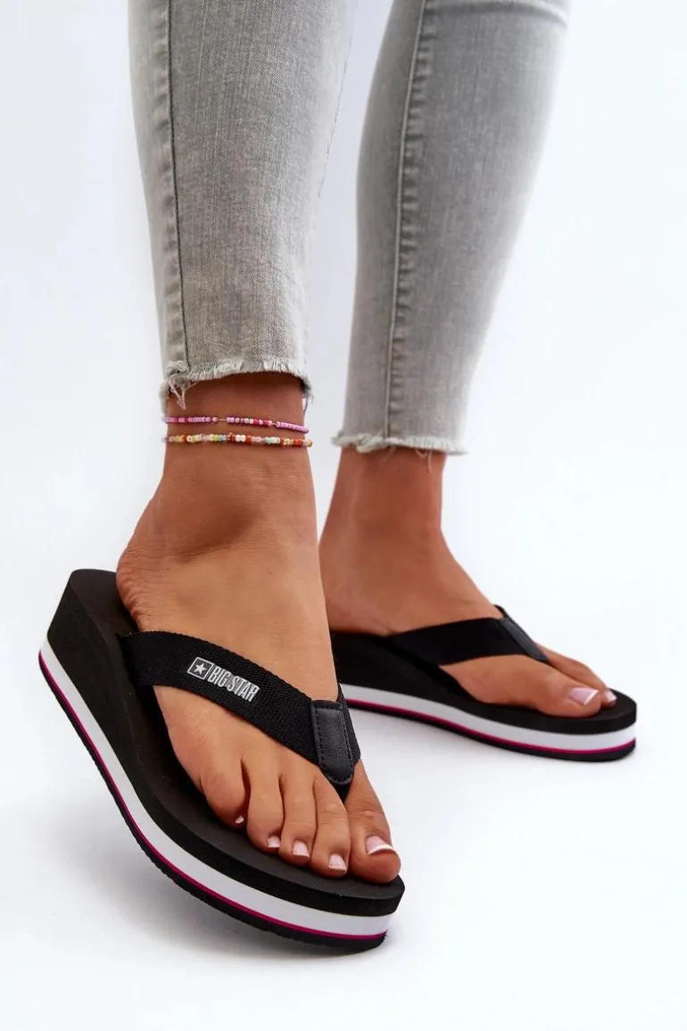 Damskie Klapki Japonki Na Koturnie Big Star JJ274A332 Czarne