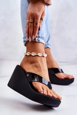 Damskie Klapki Japonki Na Koturnie ZAXY HH285292 Czarne