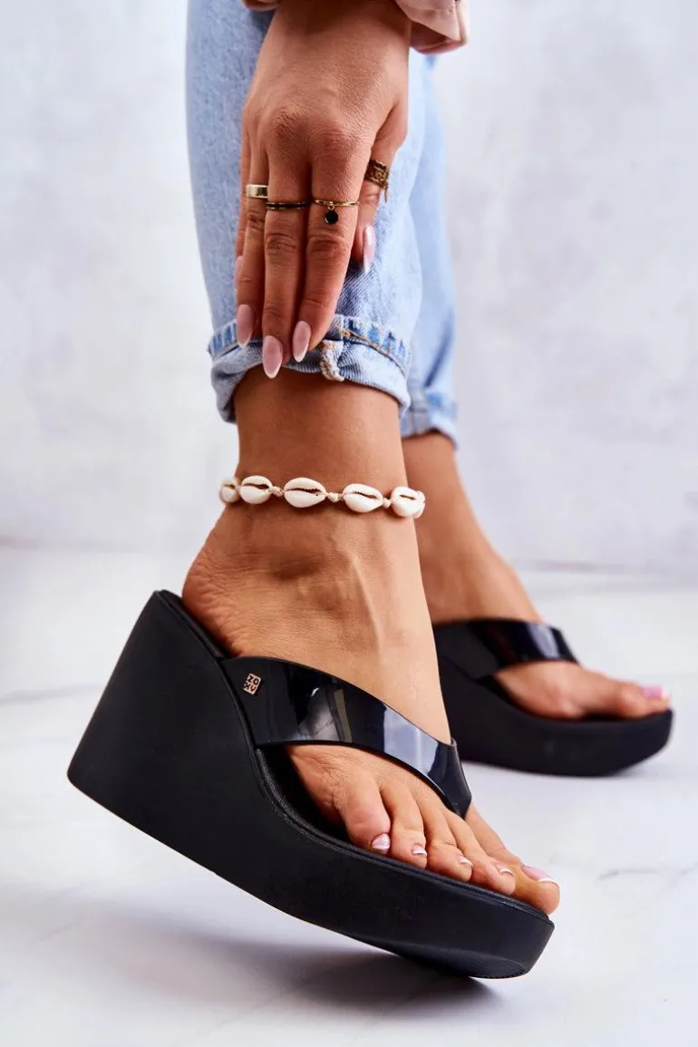 Damskie Klapki Japonki Na Koturnie ZAXY HH285292 Czarne