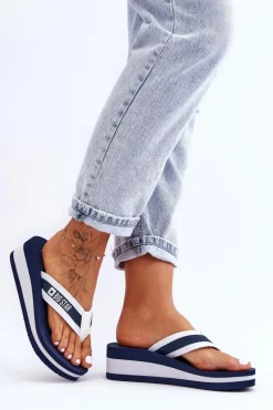 Damskie Klapki Japonki Na Koturnie Big Star HH274A094 Granatowe