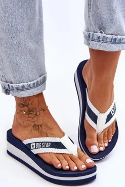 Damskie Klapki Japonki Na Koturnie Big Star HH274A094 Granatowe
