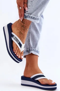 Damskie Klapki Japonki Na Koturnie Big Star HH274A094 Granatowe