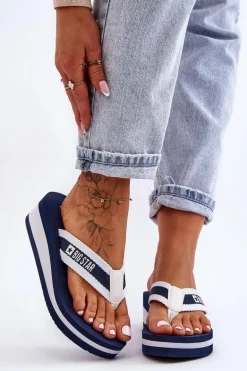 Damskie Klapki Japonki Na Koturnie Big Star HH274A094 Granatowe