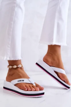 Damskie Klapki Japonki Na Koturnie Big Star JJ274A333 Białe