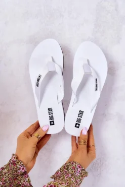 Damskie Klapki Japonki Na Koturnie Big Star JJ274A333 Białe