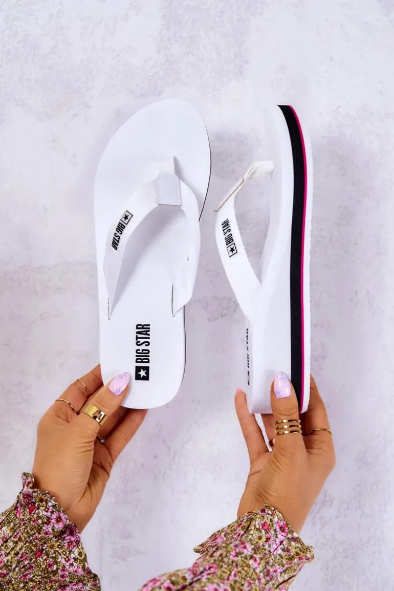 Damskie Klapki Japonki Na Koturnie Big Star JJ274A333 Białe