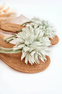 Damskie Klapki Japonki Z Materiałową Ozdobą Zielone Eviana