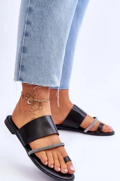 Damskie Klapki Japonki Z Ozdobnym Paskiem Czarne Sublime