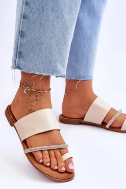 Damskie Klapki Japonki Z Ozdobnym Paskiem Beżowe Sublime