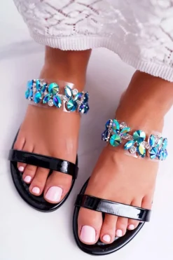 Damskie Klapki Lu Boo Eleganckie Z Cyrkoniami Czarne Elementary