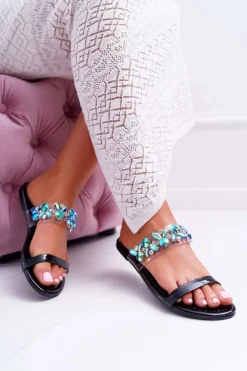 Damskie Klapki Lu Boo Eleganckie Z Cyrkoniami Czarne Elementary