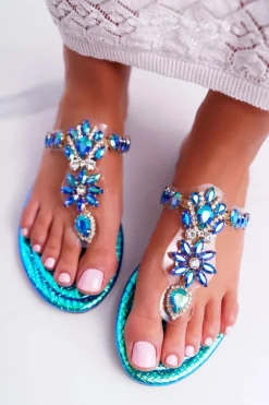 Damskie Klapki Lu Boo Japonki Kryształy Niebieskie Conathe