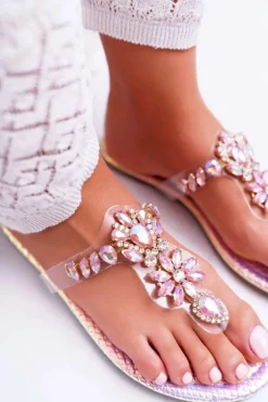 Damskie Klapki Lu Boo Japonki Kryształy Różowe Conathe