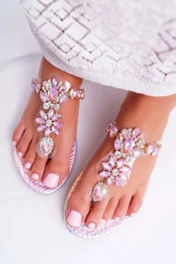 Damskie Klapki Lu Boo Japonki Kryształy Różowe Conathe