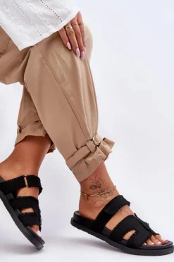 Damskie Klapki Materiałowe Na Rzep Czarne Lamirose