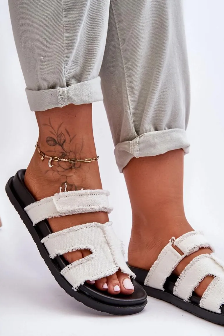 Damskie Klapki Materiałowe Na Rzep Białe Lamirose