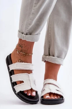 Damskie Klapki Materiałowe Na Rzep Białe Lamirose