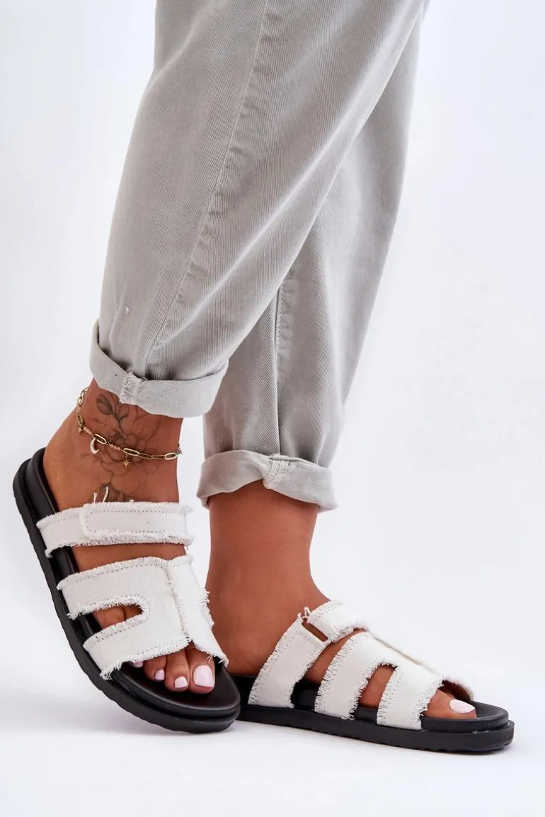 Damskie Klapki Materiałowe Na Rzep Białe Lamirose