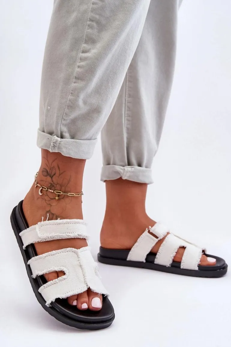 Damskie Klapki Materiałowe Na Rzep Białe Lamirose