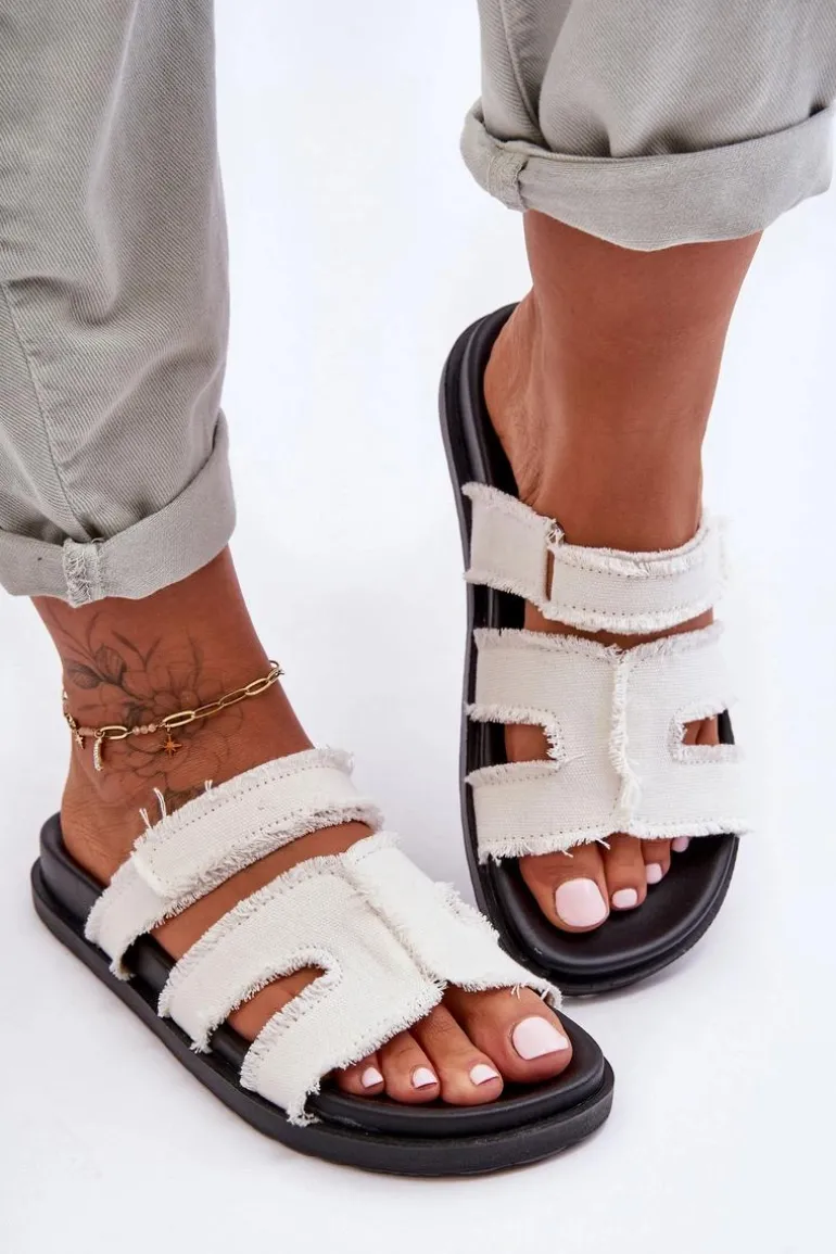 Damskie Klapki Materiałowe Na Rzep Białe Lamirose