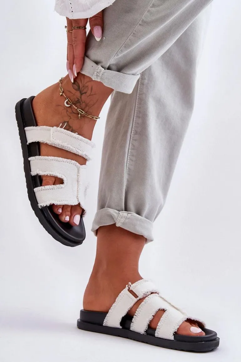 Damskie Klapki Materiałowe Na Rzep Białe Lamirose