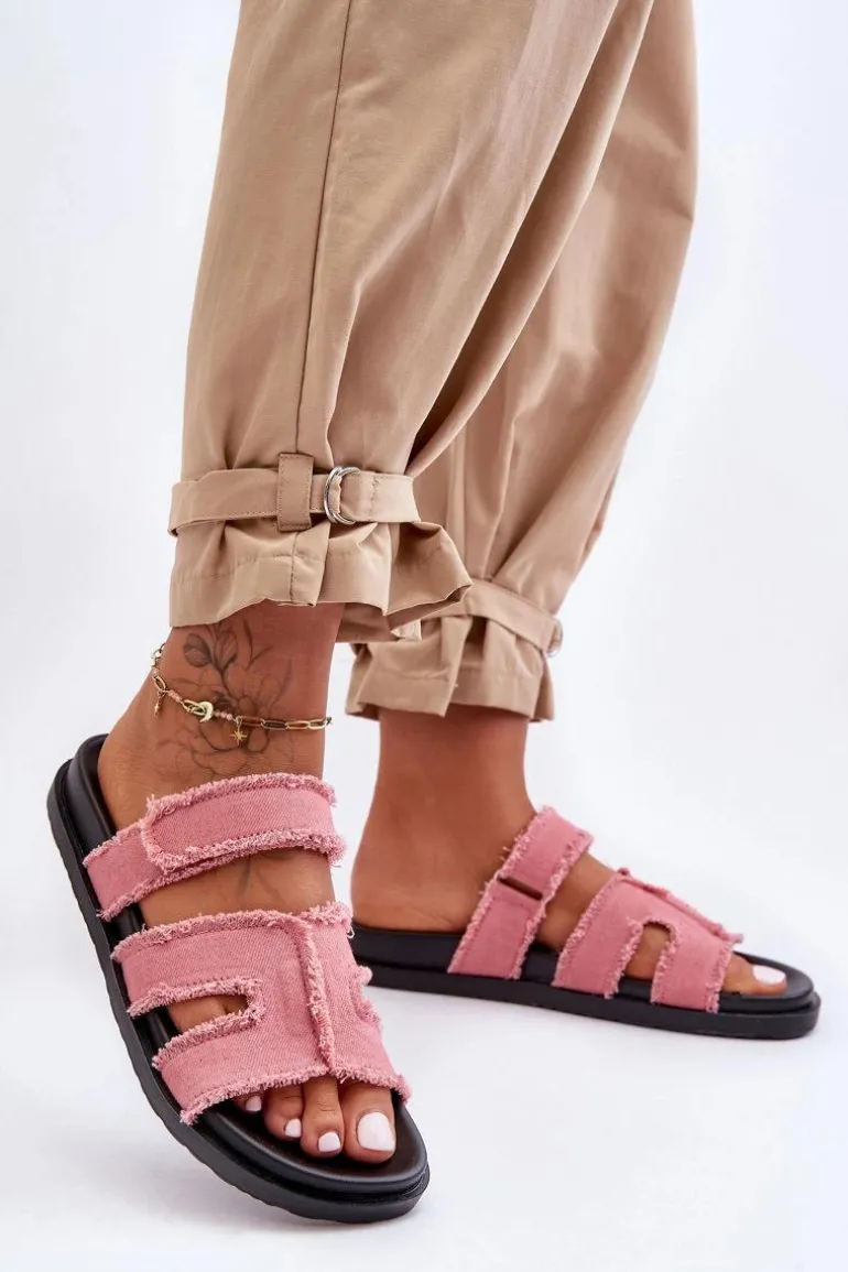 Damskie Klapki Materiałowe Na Rzep Różowe Lamirose