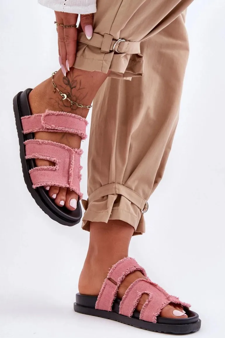 Damskie Klapki Materiałowe Na Rzep Różowe Lamirose