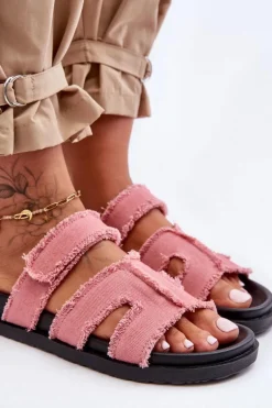 Damskie Klapki Materiałowe Na Rzep Różowe Lamirose