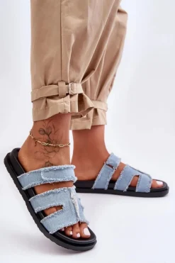 Damskie Klapki Materiałowe Na Rzep Niebieskie Lamirose