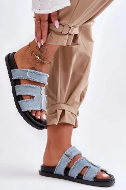 Damskie Klapki Materiałowe Na Rzep Niebieskie Lamirose