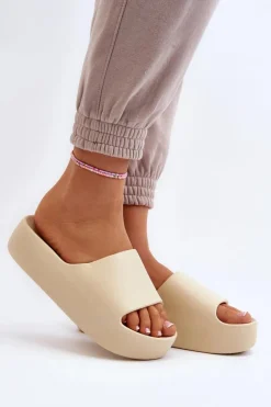 Damskie Klapki Na Grubej Podeszwie Beżowe Oreithano