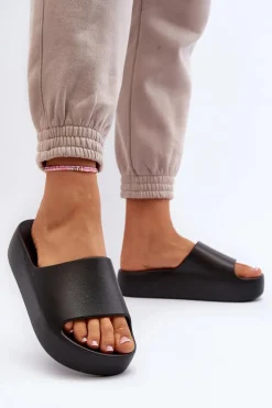 Damskie Klapki Na Grubej Podeszwie Czarne Oreithano