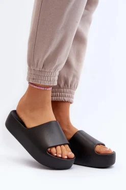 Damskie Klapki Na Grubej Podeszwie Czarne Oreithano