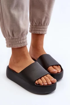 Damskie Klapki Na Grubej Podeszwie Czarne Oreithano