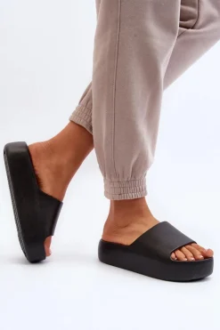 Damskie Klapki Na Grubej Podeszwie Czarne Oreithano