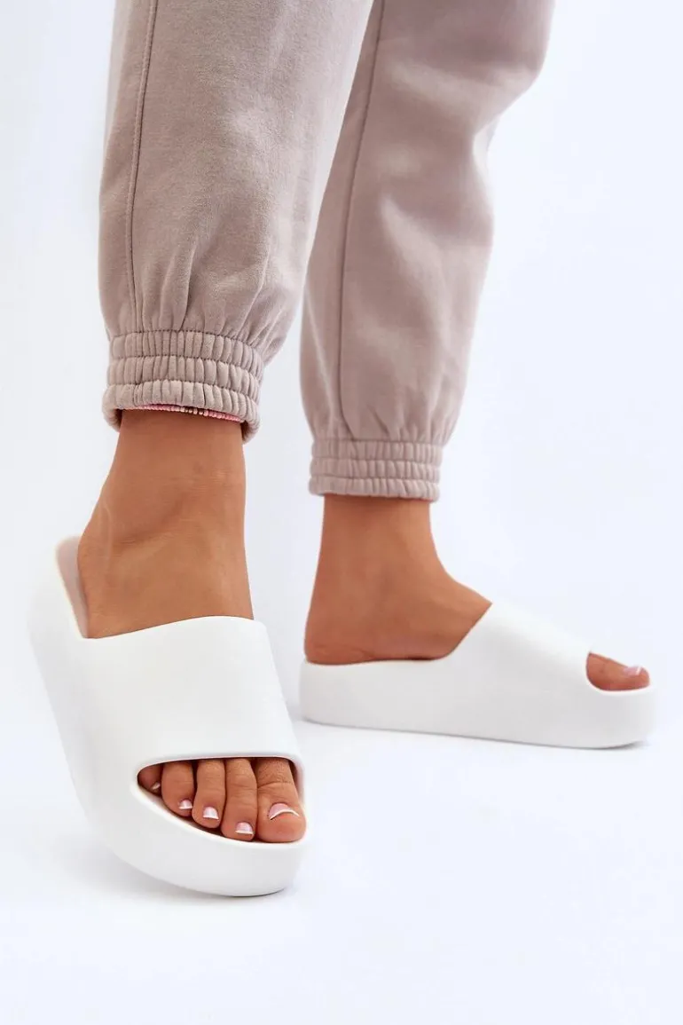 Damskie Klapki Na Grubej Podeszwie Białe Oreithano