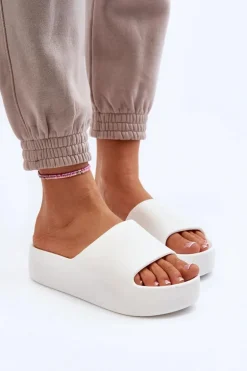 Damskie Klapki Na Grubej Podeszwie Białe Oreithano