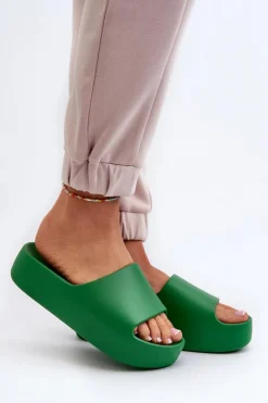 Damskie Klapki Na Grubej Podeszwie Zielone Oreithano