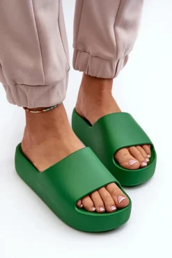 Damskie Klapki Na Grubej Podeszwie Zielone Oreithano