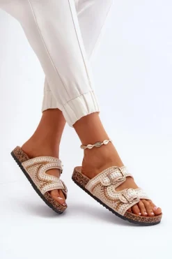 Damskie Klapki Na Korkowej Podeszwie Beżowe Fannea