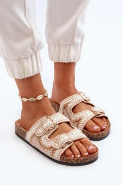 Damskie Klapki Na Korkowej Podeszwie Beżowe Fannea